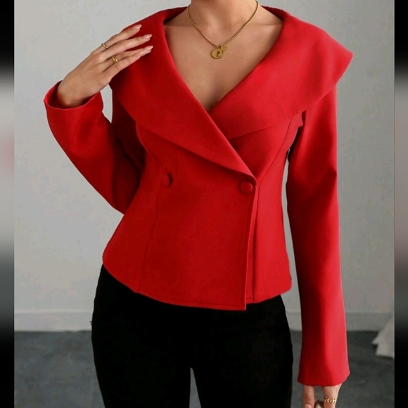 Women's Solid Color Elegant Casual Commuter Wide Lapel Open Shoulder Bell Sleeve - Picture 1 of 4